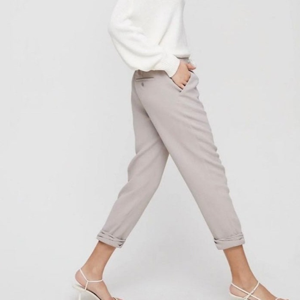 ARITZIA WILFRED Gray Cropped Ribbon Waist Tie Pants Minimalist Contemporary - Picture 2 of 13